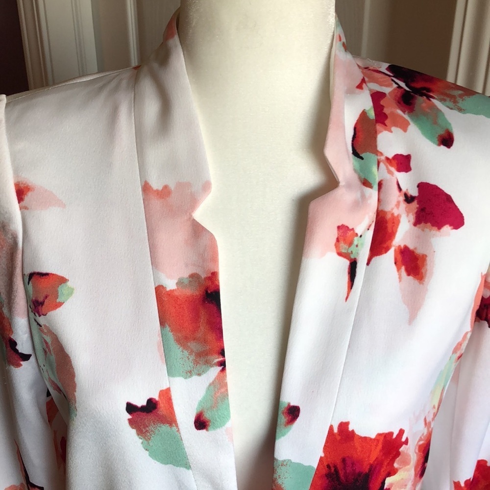 New Calvin Klein Flower floral white red green black blazer jacket 4P - Picture 4 of 9